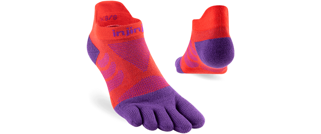 Injinji Women's Ultra Run No-Show performance toesock in an online exclusive color called Sunflower.