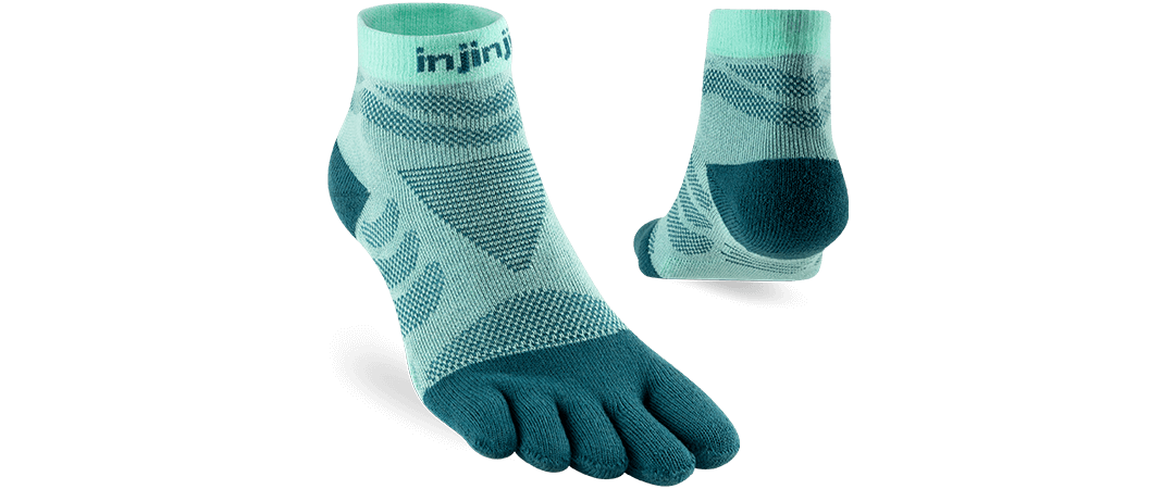 Injinji Women's Ultra Run Mini-Crew performance toesock in an online exclusive color called Berry. 